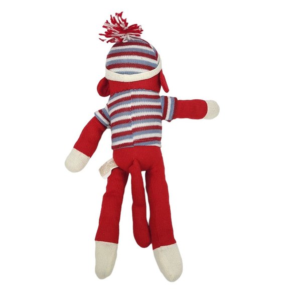 Dan Dee Sock Monkey Plush 19" Stuffed Animal Toy Pom Pom Cap Red Blue - Picture 4 of 11